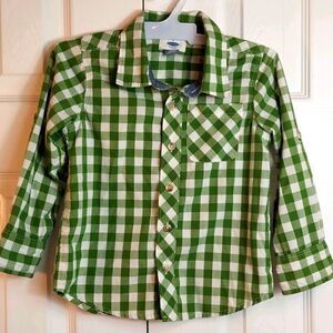 Old Navy Green Gingham Plaid Button Shirt Sz 4T